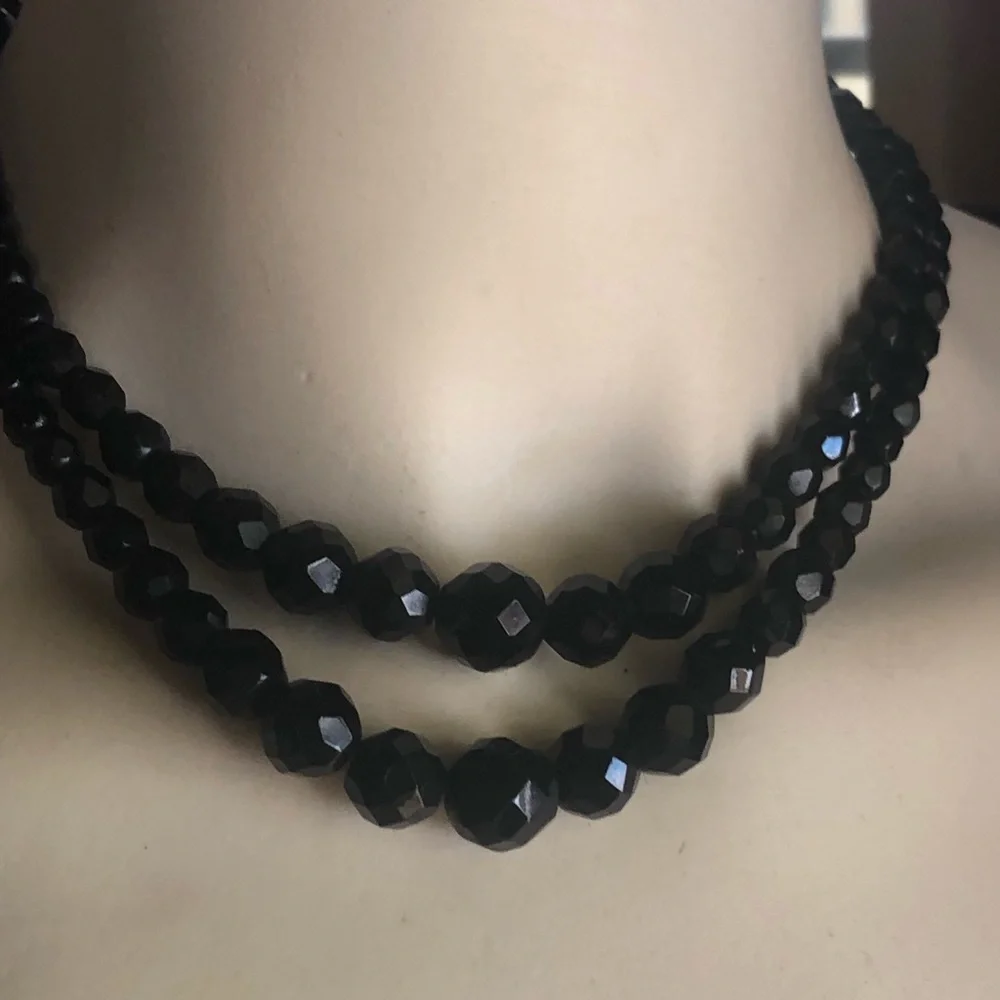 Vintage Black Crystal Double Strand Necklace - Picture 3 of 6